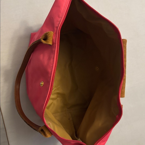 Longchamp Vibrant Pink Tote with Brown Accents - Picture 3 of 5